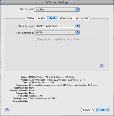 PcP Encodings - 3GPP (Release A) Server - Text Settings